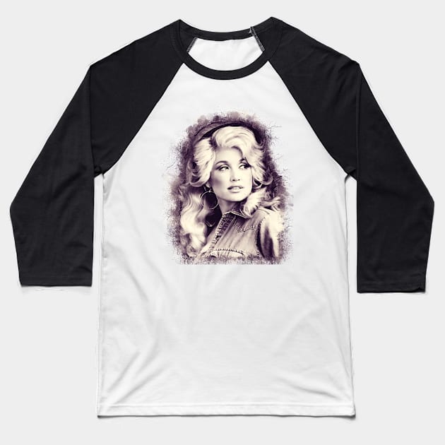 Dolly Parton Acrylic Ink Baseball T-Shirt by MaydenArt